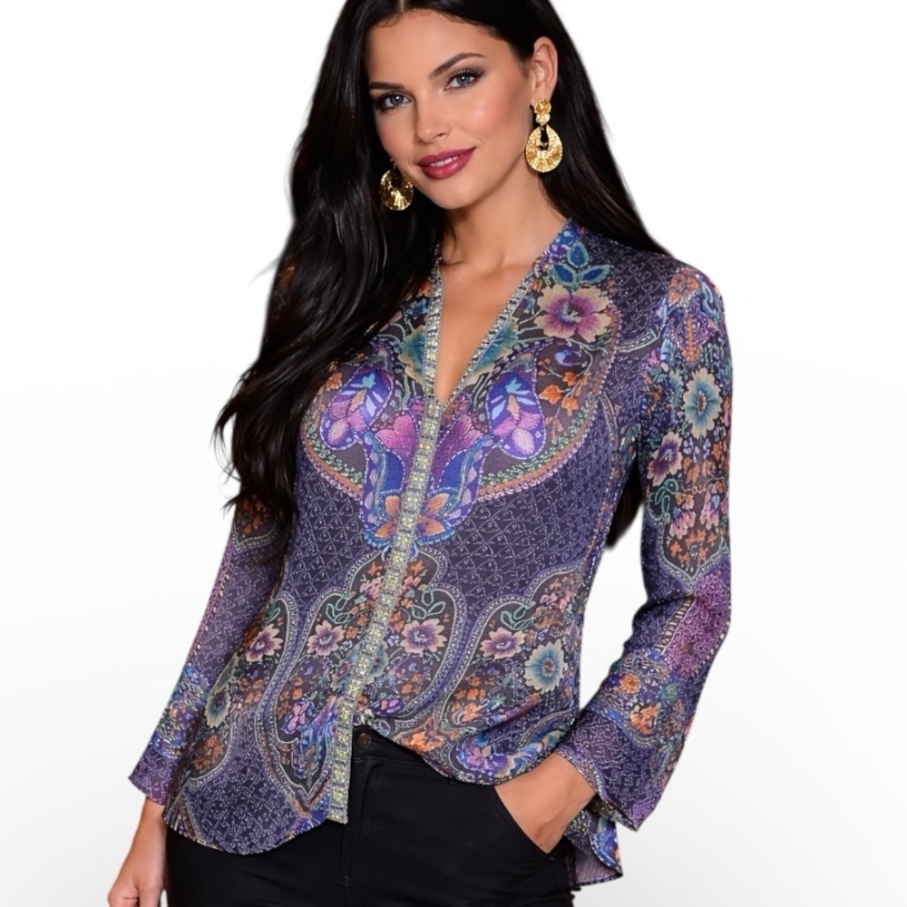 JOHNNY WAS HOUSTEIN CHARMEUSE TUNIC Embroidered NWT